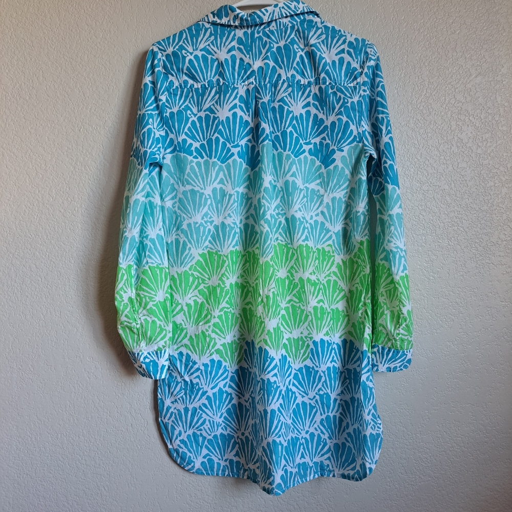 Lilly Pulitzer Captiva Tunic Blue Green Shell Print Longsleeve Button Up Size XS - Picture 12 of 12
